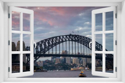 Fototapeta Naklejka Na Ścianę Okno 3D - sydney harbour bridge in australia with red sky sunset