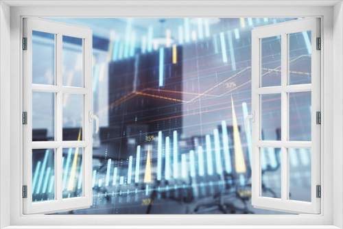 Fototapeta Naklejka Na Ścianę Okno 3D - Double exposure of forex chart on conference room background. Concept of stock market analysis