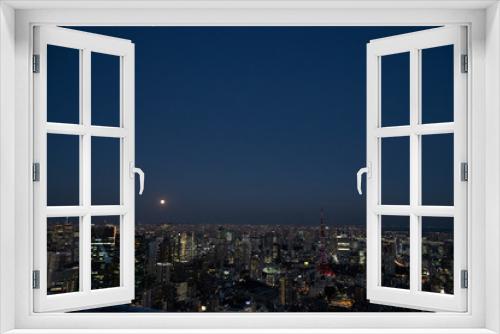 Fototapeta Naklejka Na Ścianę Okno 3D - 東京の夜景とスーパームーン