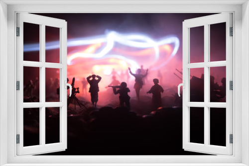 Fototapeta Naklejka Na Ścianę Okno 3D - War Concept. Military silhouettes fighting scene on war fog sky background,