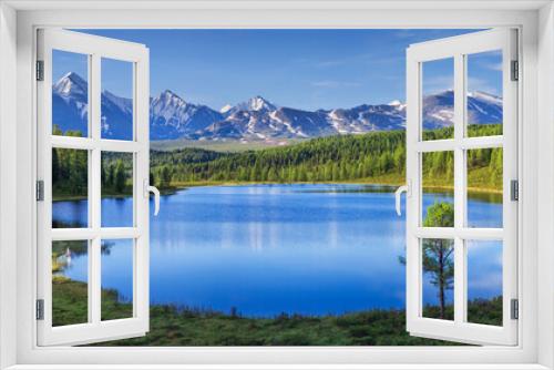Fototapeta Naklejka Na Ścianę Okno 3D - Mountain landscape, lake and mountain range, large panorama, Altai