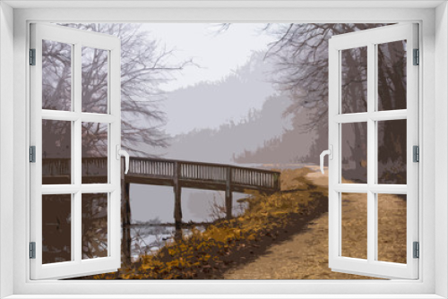 Fototapeta Naklejka Na Ścianę Okno 3D - Foggy Towpath and Bridge Photo Illustration