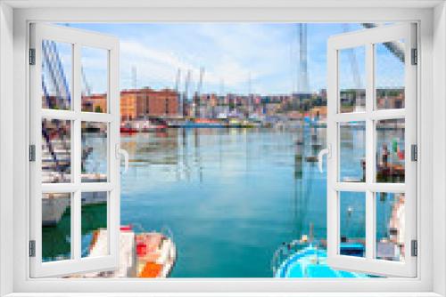Fototapeta Naklejka Na Ścianę Okno 3D - View on old port  of Genoa in a beautiful summer day, Liguria, Italy