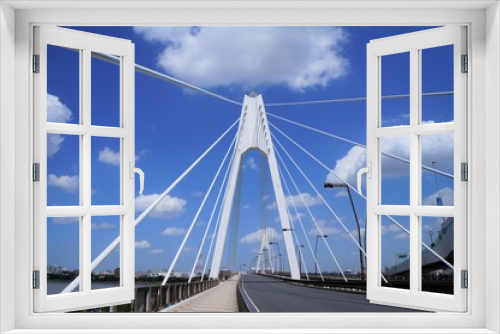 Fototapeta Naklejka Na Ścianę Okno 3D - わた雲と多摩川に架かる橋（大師橋）