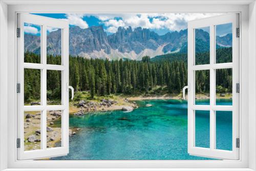 Fototapeta Naklejka Na Ścianę Okno 3D - Enchanted Panorama. Lake of Carezza. Dolomites, Italy