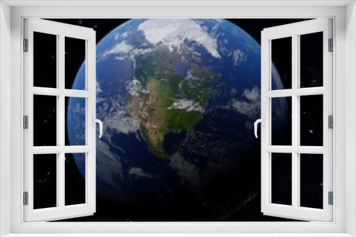 Fototapeta Naklejka Na Ścianę Okno 3D - Planet Earth. USA and Canada in center with city lights in dark areas