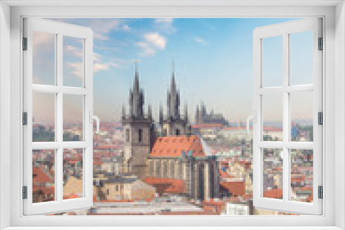 Fototapeta Naklejka Na Ścianę Okno 3D - Beautiful view of the Old Town Square, and Tyn Church and St. Vitus Cathedral in Prague, Czech Republic