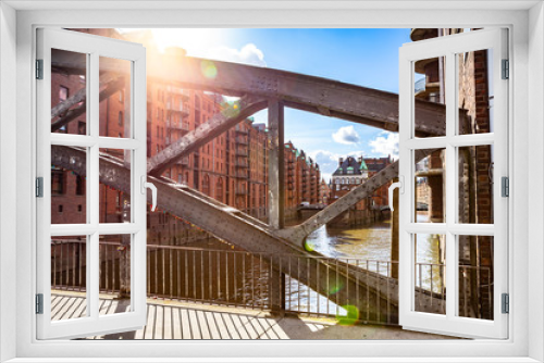 Fototapeta Naklejka Na Ścianę Okno 3D - Detail of an old metal bridge in the Speicherstadt in Hamburg Germany