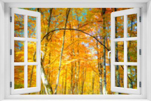 Fototapeta Naklejka Na Ścianę Okno 3D - Autumn path in golden forest