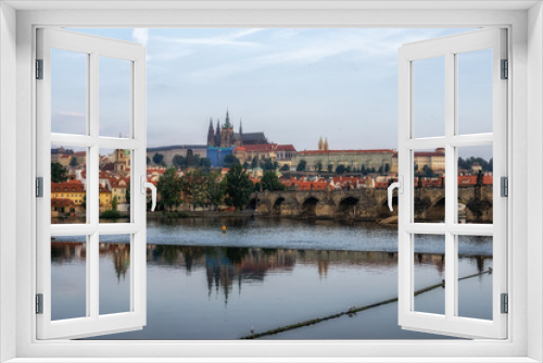 Fototapeta Naklejka Na Ścianę Okno 3D - charles bridge and prague castle view