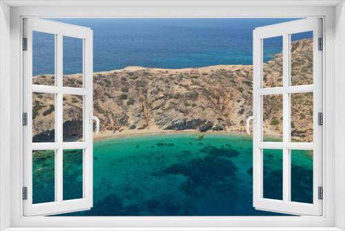 Fototapeta Naklejka Na Ścianę Okno 3D - Aerial drone photo of secluded paradise beach of Gramvousa in small island of Gramvousa near Kalotaritissa with emerald clear sea, Amorgos island, Cyclades, Greece