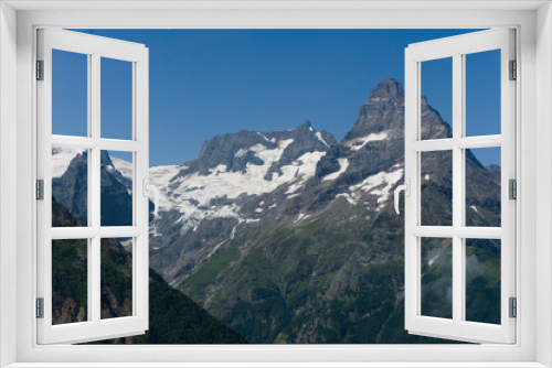 Fototapeta Naklejka Na Ścianę Okno 3D - Northern great caucasus mountains near dombay with glaciers and snow in august 2019, original raw picture