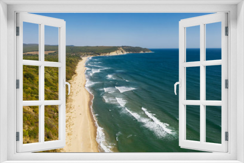 Fototapeta Naklejka Na Ścianę Okno 3D - View of drone to the beautiful beach of Black Sea. Beach Irakli