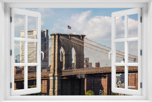 Fototapeta Naklejka Na Ścianę Okno 3D - New York City skyline panorama with Brooklyn Bridge