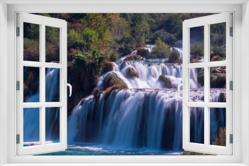 Fototapeta Naklejka Na Ścianę Okno 3D - The main waterfall of Krka National Park, Croatia. The effect of silk water.