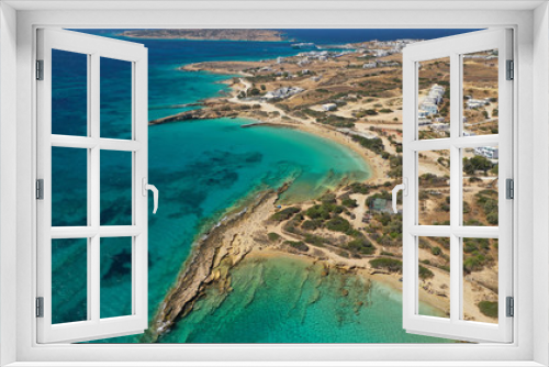 Fototapeta Naklejka Na Ścianę Okno 3D - Aerial drone top view photo of beautiful volcanic rocky seascape with turquoise waters, Koufonisi island, small Cyclades, Greece