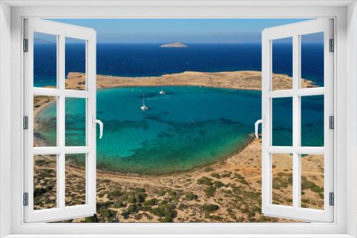Fototapeta Naklejka Na Ścianę Okno 3D - Aerial drone photo of paradise round turquoise sandy beach of Pori in famous island of Koufonissi, Small Cyclades, Greece