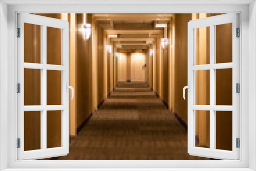 Fototapeta Naklejka Na Ścianę Okno 3D - Spooky Long Hallway Wide Shot