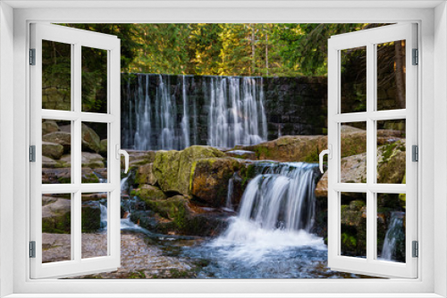 Fototapeta Naklejka Na Ścianę Okno 3D - Wild Waterfall in beautiful scenery of Karkonosze Mountains in Karpacz, Poland 