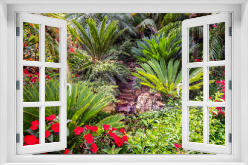 Fototapeta Naklejka Na Ścianę Okno 3D - tropischer garten mit einem bachlauf, langzeitbelichtung