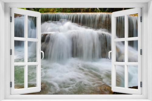 Fototapeta Naklejka Na Ścianę Okno 3D - Beautiful waterfall in the green deep forest
