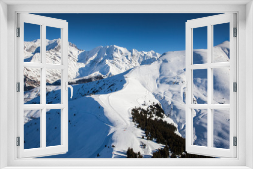 Fototapeta Naklejka Na Ścianę Okno 3D - Aerial view of the ski resort Saint Gervais des Bains, near Mont Blanc.