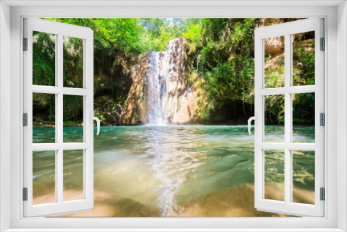 Fototapeta Naklejka Na Ścianę Okno 3D - Scenic View Of Waterfall In Forest On Summer Day
