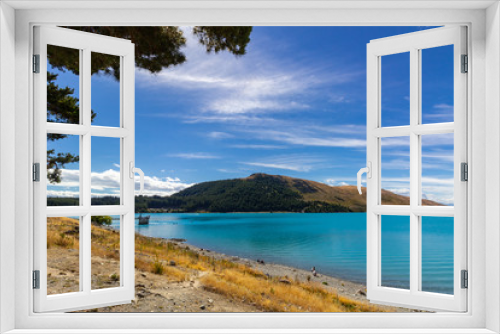 Fototapeta Naklejka Na Ścianę Okno 3D - view of Tekapo lake on a sunny day, New Zealand