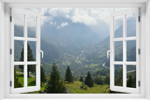 Fototapeta Naklejka Na Ścianę Okno 3D - Road through the Alps. Panoramic view. Switzerland.