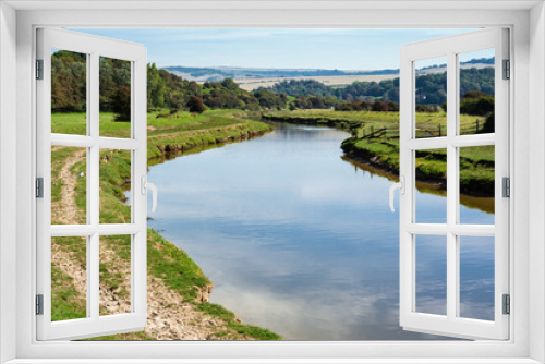 Fototapeta Naklejka Na Ścianę Okno 3D - Walk from High and Over view point near Seaford, East Sussex. Cuckmere river, South Downs, selective focus