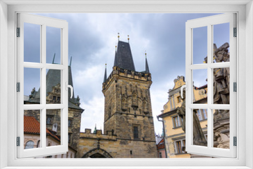 Fototapeta Naklejka Na Ścianę Okno 3D - Charles Bridge (Karluv Most) and Old Town Tower, Prague, Czech Republic.