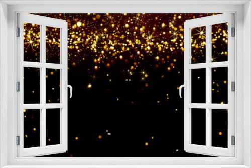 Fototapeta Naklejka Na Ścianę Okno 3D - Festive background, gold lights on black, glitter, confetti, yellow, Christmas, party, tinsel