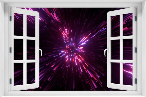 Fototapeta Naklejka Na Ścianę Okno 3D - Abstract bright creative cosmic background. Hyper jump into another galaxy. Speed of light, neon glowing rays in motion. Beautiful fireworks, colorful explosion, big bang. Falling stars. 3d rendering