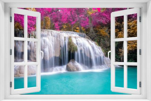 Fototapeta Naklejka Na Ścianę Okno 3D - Amazing in nature, beautiful waterfall at colorful autumn forest in fall season
