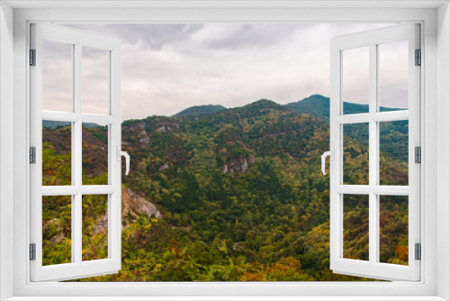 Fototapeta Naklejka Na Ścianę Okno 3D - Autumn landscape view in Rhodope Mountains with green, yellow and orange leafs 