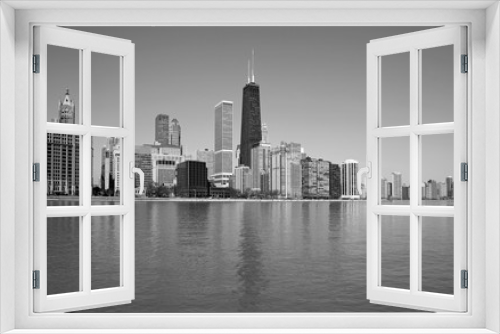 Fototapeta Naklejka Na Ścianę Okno 3D - Black and white Chicago city skyline