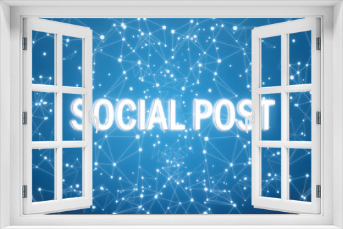 Social post on digital interface and blue network background