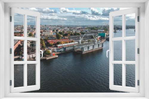 Fototapeta Naklejka Na Ścianę Okno 3D - Aerial photography of the port, city center, Neva river, St. Petersburg, Russia.
