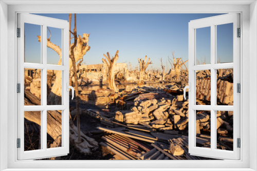 Fototapeta Naklejka Na Ścianę Okno 3D - Abandoned and destroyed city in Buenos Aires. Ghost town of Epecuen. The destructive effect of nature resembles a bombardment.