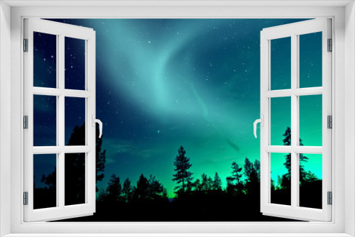 Fototapeta Naklejka Na Ścianę Okno 3D - Northern lights aurora borealis over trees 