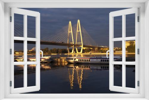 Fototapeta Naklejka Na Ścianę Okno 3D - AA bridge over the port in Saint Petersburg Russia.