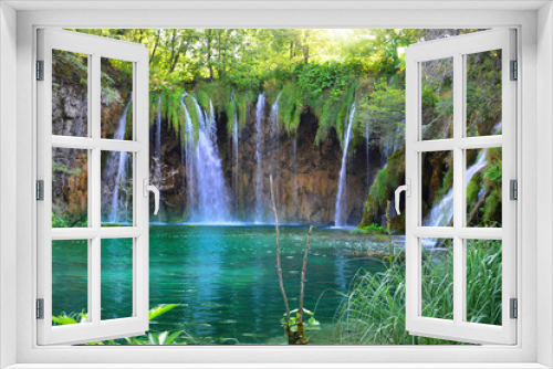 Fototapeta Naklejka Na Ścianę Okno 3D - Waterfalls in forest. Plitvice national park, Croatia