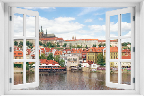 Fototapeta Naklejka Na Ścianę Okno 3D - view of castle and charles bridge in prague