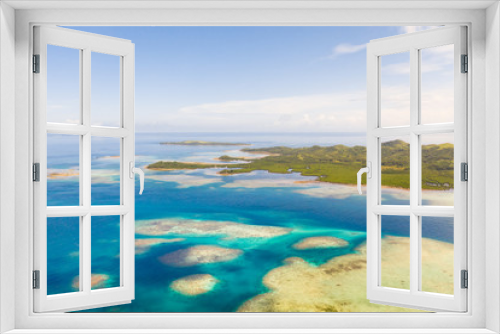 Fototapeta Naklejka Na Ścianę Okno 3D - Bucas Grande Island, Philippines. Beautiful lagoons with atolls and islands, view from above. Seascape, nature of the Philippines.