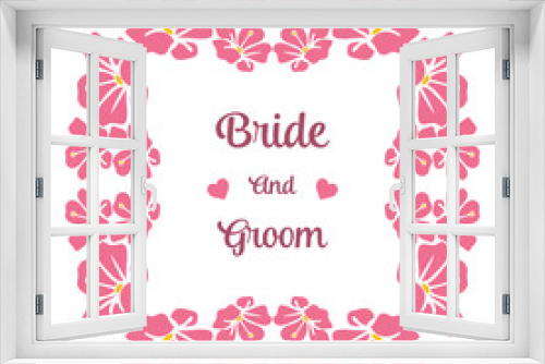Fototapeta Naklejka Na Ścianę Okno 3D - Template vintage bride and groom, romantic, with pattern art of pink wreath frame. Vector