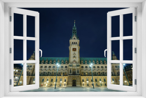 Fototapeta Naklejka Na Ścianę Okno 3D - city hall at night in hamburg germany