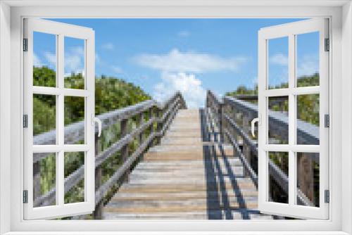 Fototapeta Naklejka Na Ścianę Okno 3D - Beach Wooden Access and Blue Sky