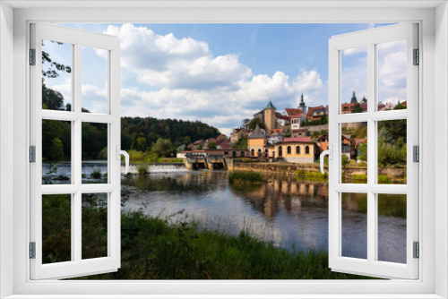 Fototapeta Naklejka Na Ścianę Okno 3D - Beautiful view of loket. An medieval czech city with castle framed by the river eger.
