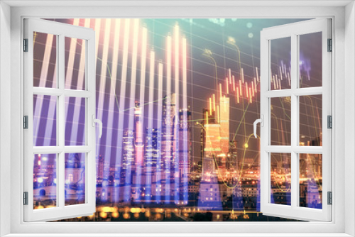 Fototapeta Naklejka Na Ścianę Okno 3D - Double exposure of financial chart on Moscow city downtown background. Concept of stock market analysis