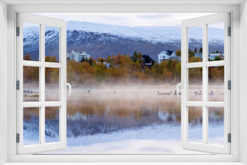 Fototapeta Naklejka Na Ścianę Okno 3D - the mist over the lake, Norway .Tromso